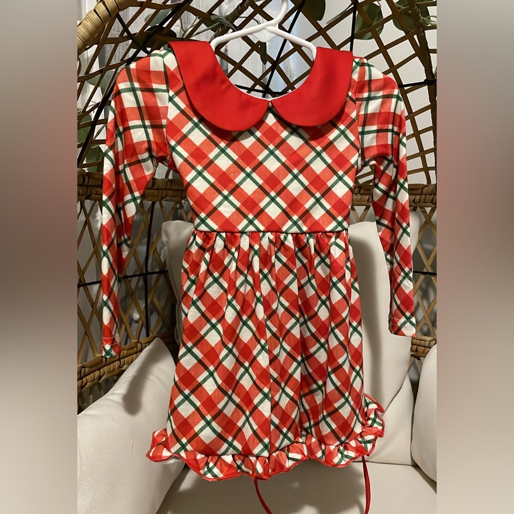Gorgeous the Fox Red Plaid Long Sleeve Dress with Peter Pan Collar